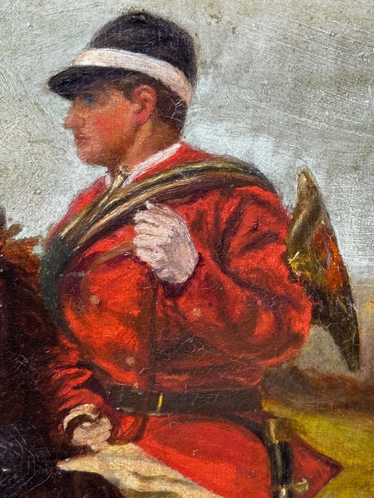 photo vinterior Franse schildering uit de 19e eeuw, jachtscène met ruiter in volle galop, Guillaume Urban Régamey