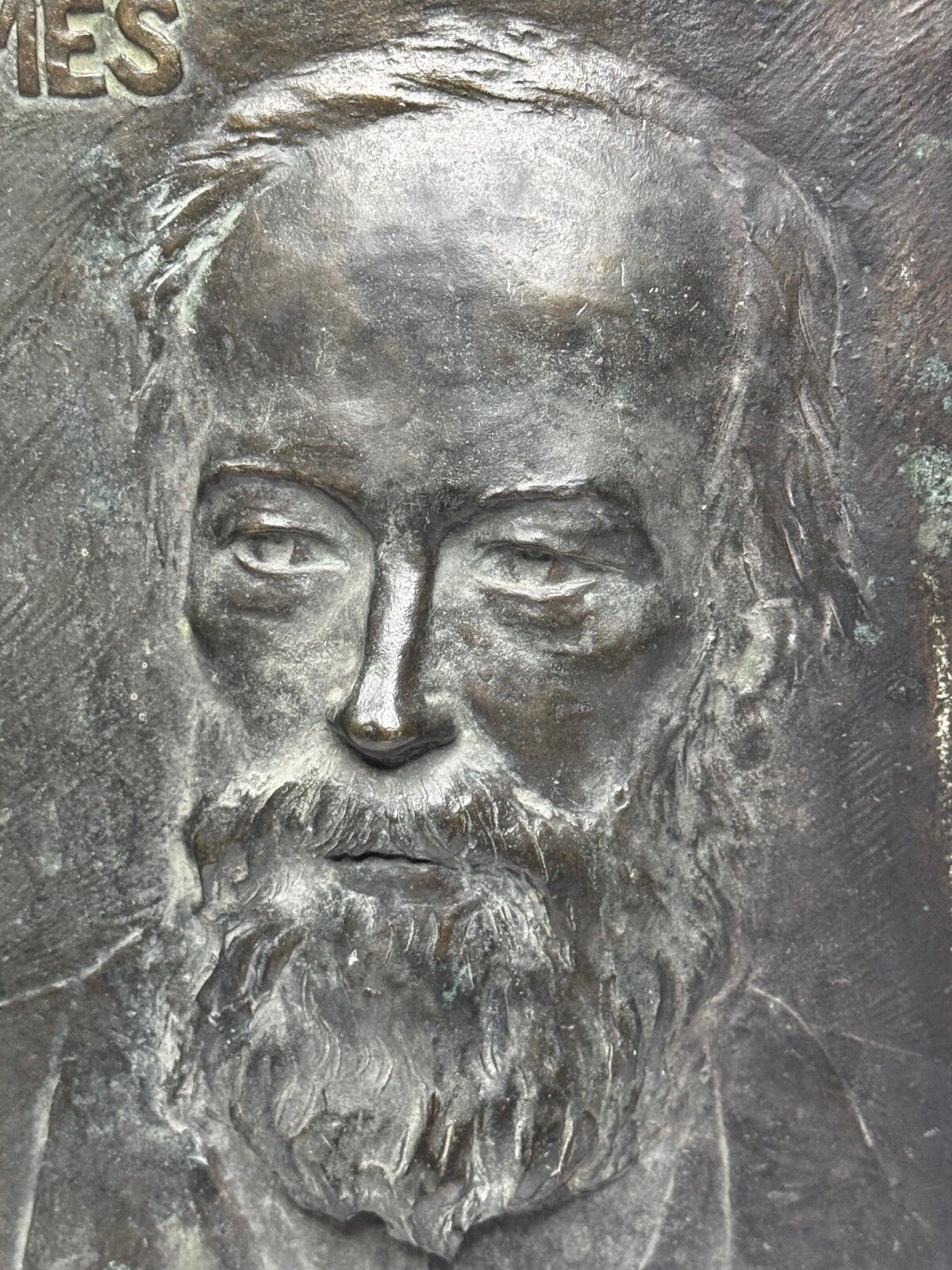 Brits bronzen portretreliëf James Gordon, begin 1900s, toegeschreven aan Alice Gates photo vintage