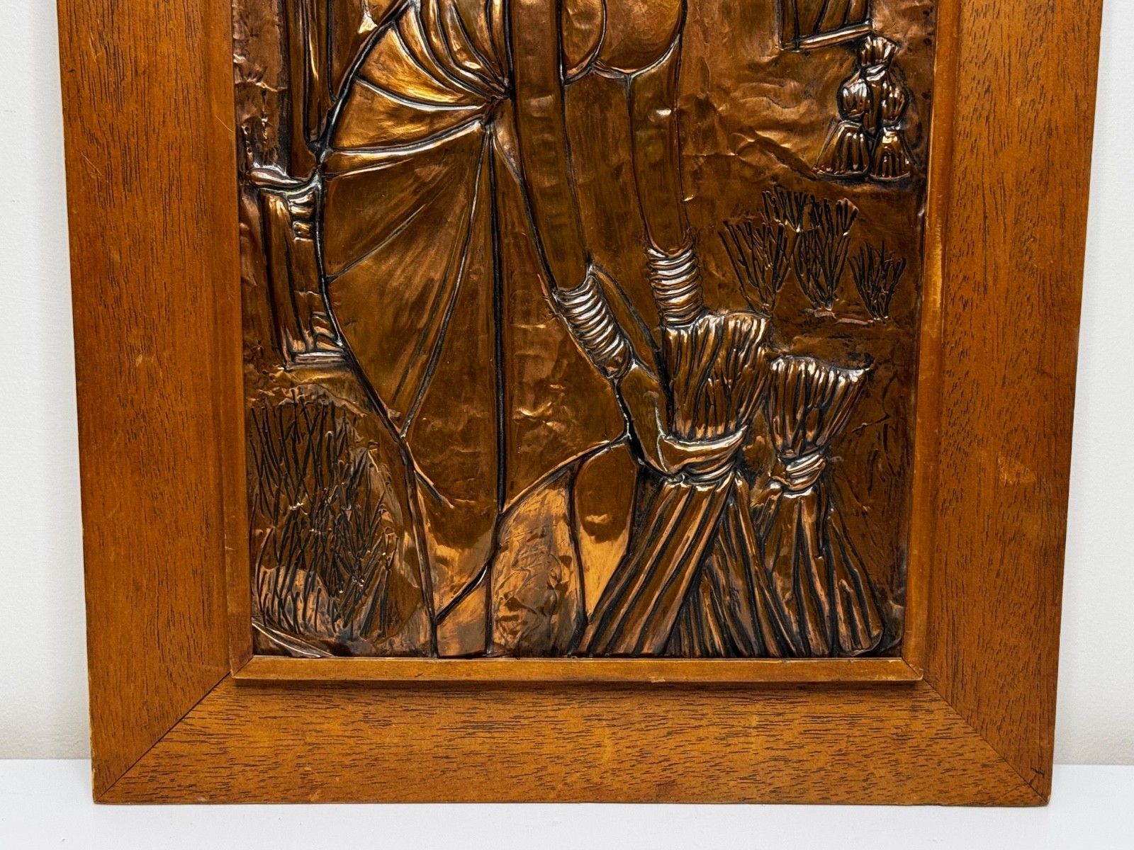 photo vinterior Mid Century Eastern European Copper Harvest Maiden Hand Worked Modernist Relief
