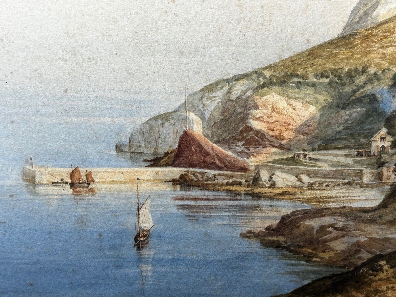 Large Early 20th Century Watercolour Coastal Landscape Babbacombe Beach Devon By Samuel Edward Kelly photo vinterior