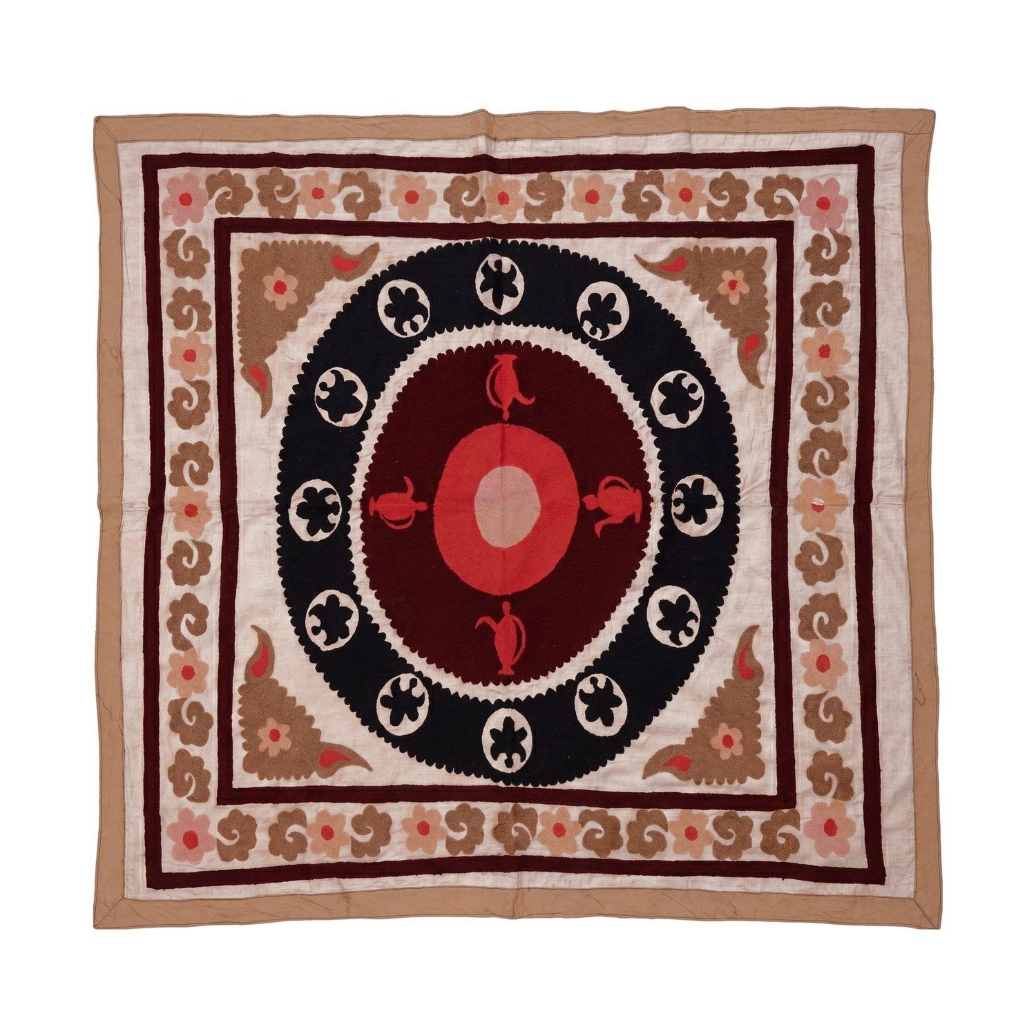 Decorative Black Red Bukhara Suzani Wall Decor 131 X 142 Cm