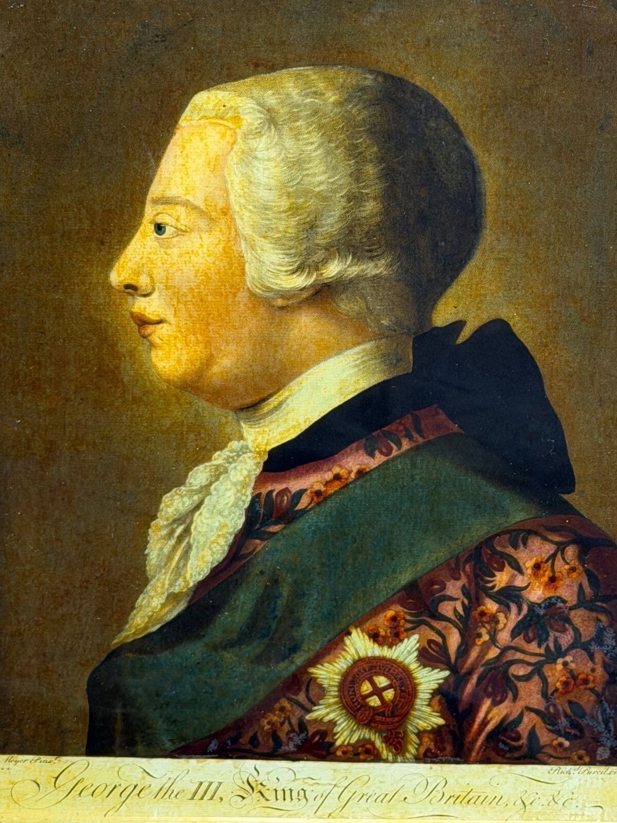 Reverse Painted Portrait Mezzotint King George III Engraved By Richard Purcell photo for sale