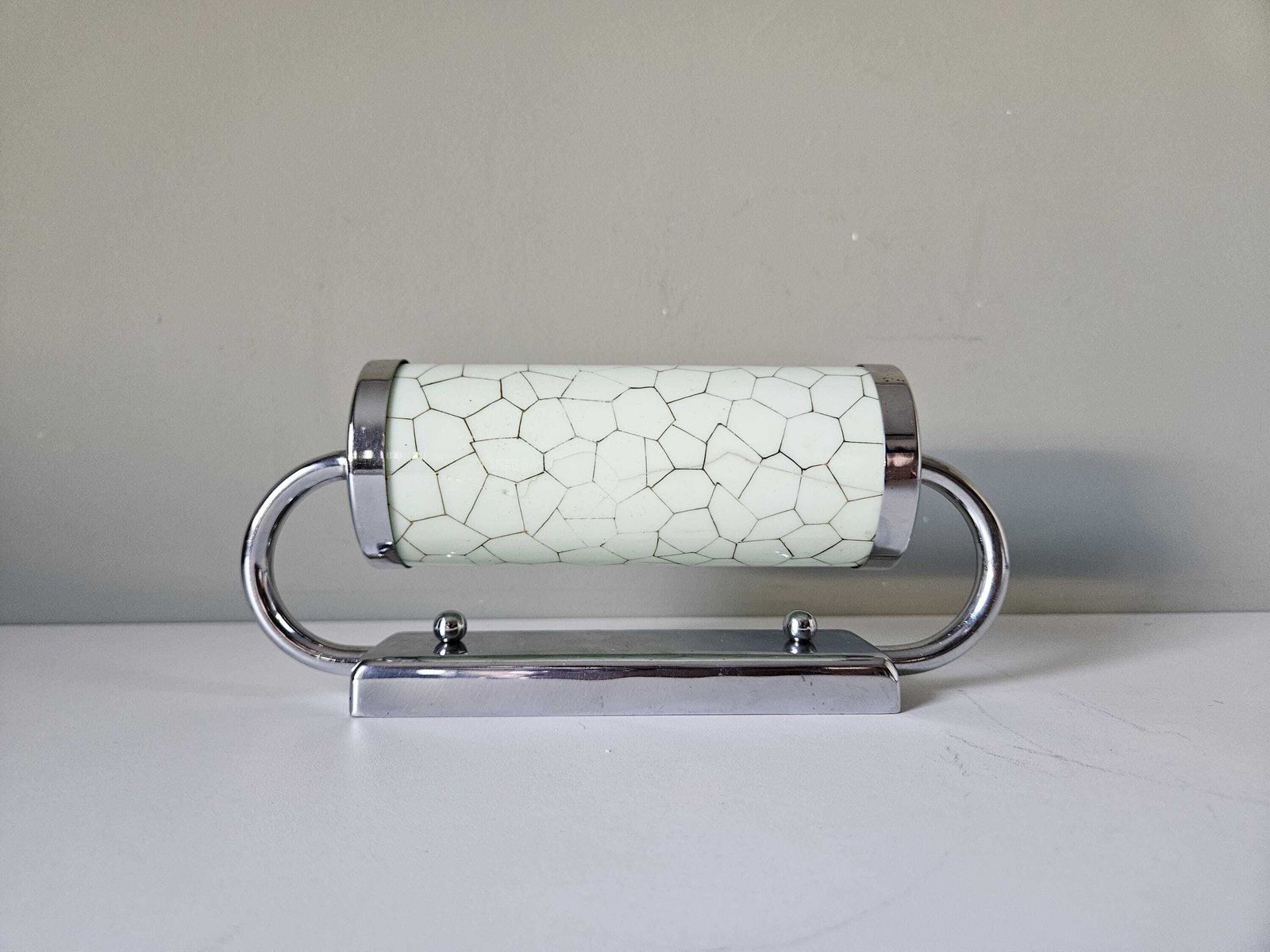 Vintage Art Deco Green Glass Wall Sconce, Chrome Bedside Lamp photo vinterior