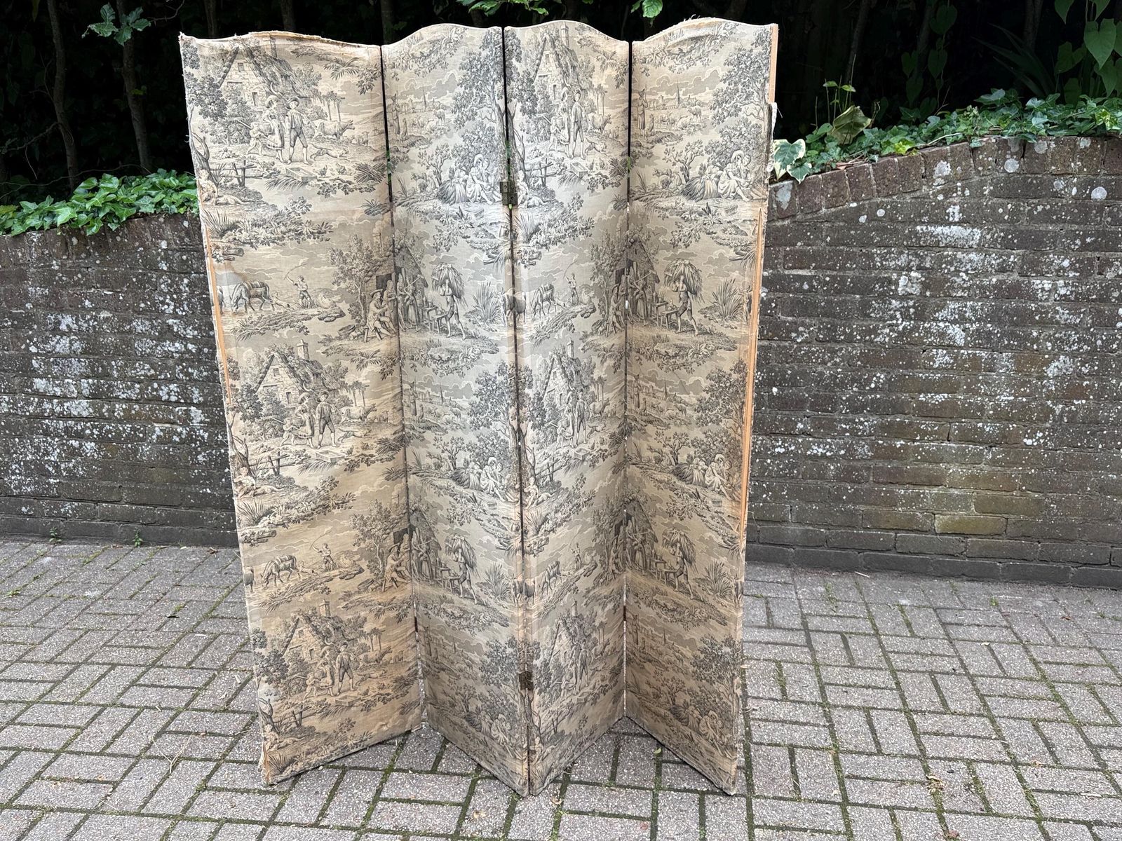 Vintage French Country Toile Folding Screen Room Divider Decorative Panel   Upcycling Project photo 245.0