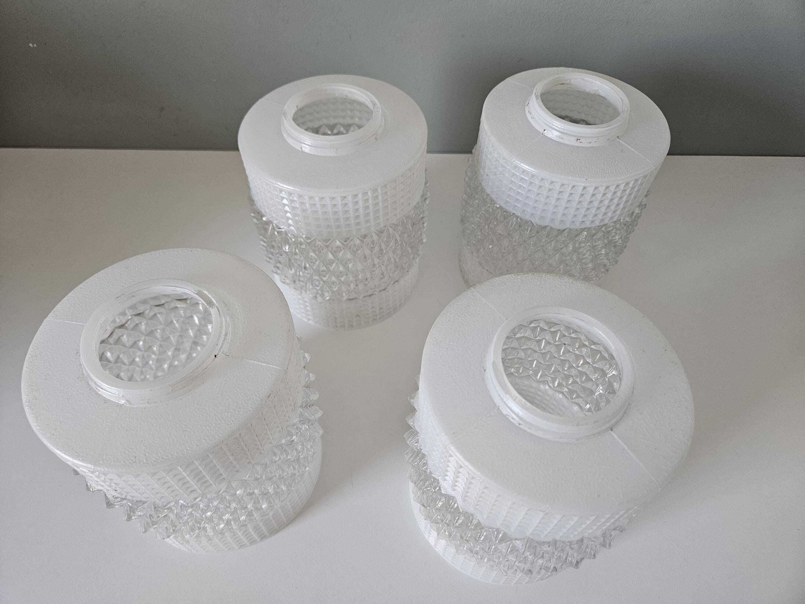 Set Of 4 Vintage White Glass Lamp Shades | Mid Century Diamond Pattern Globes photo furniture