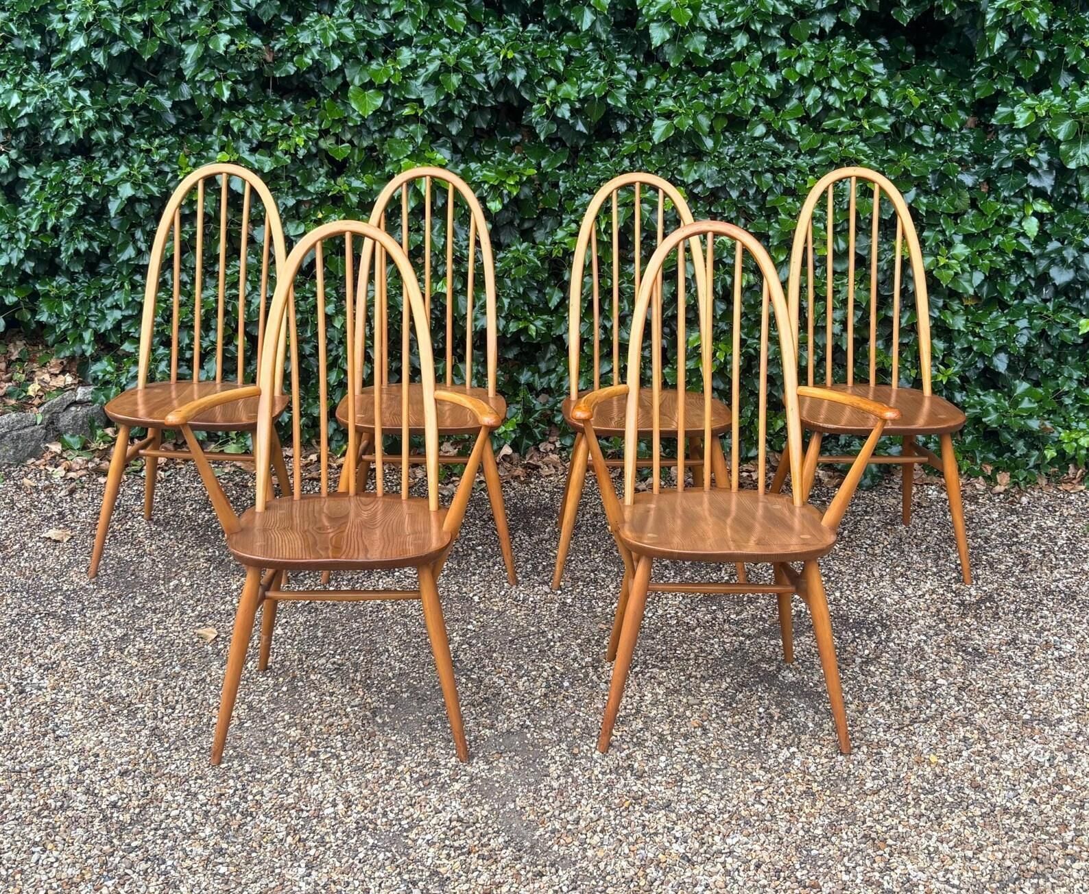 Set Of Six Ercol Windsor 365 Quaker Dining Chairs C.1960s photo for sale