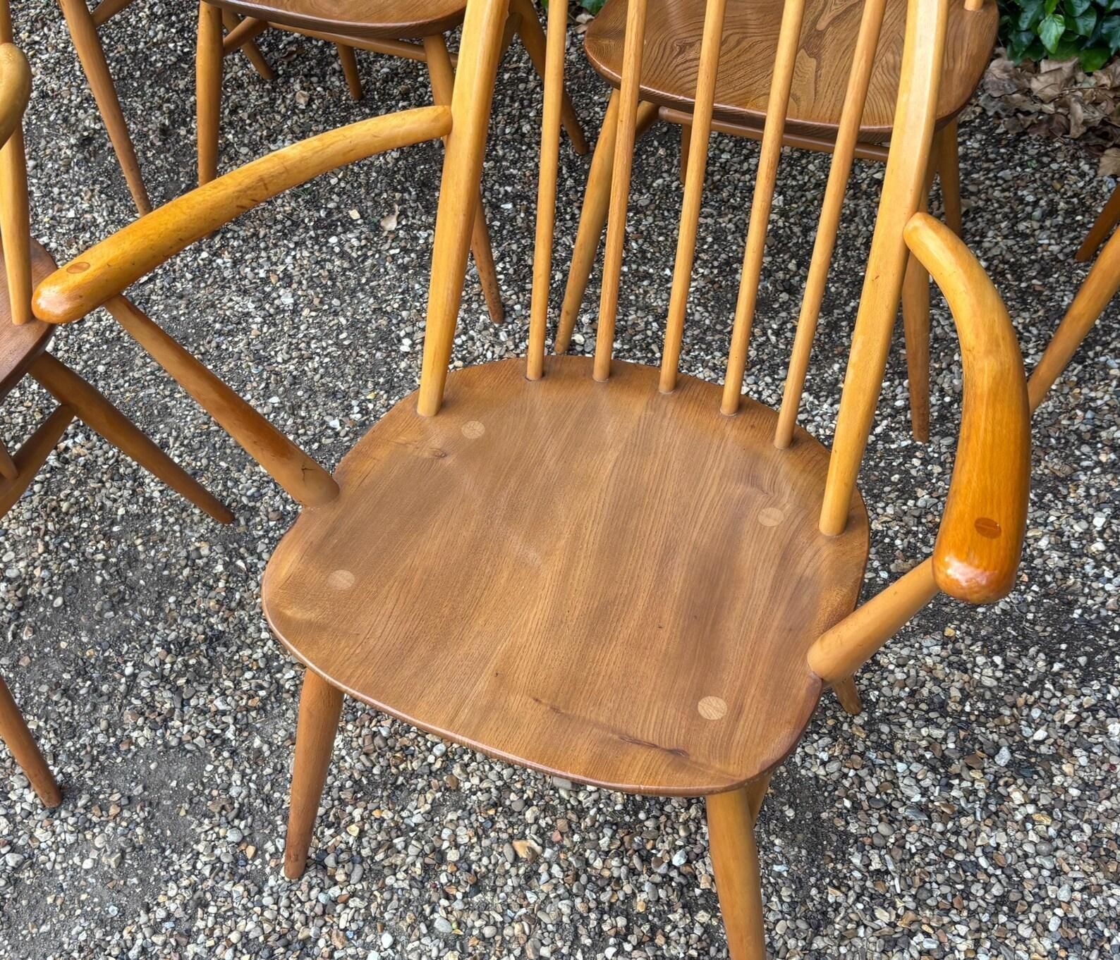 Set Of Six Ercol Windsor 365 Quaker Dining Chairs C.1960s photo vintage