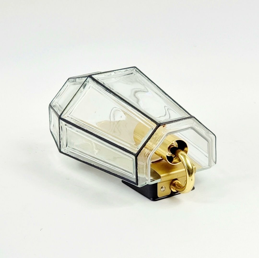 1 Of 3 Mid Century Glass & Brass Wall Lamps From Limburg, Germany, 1960s photo vinterior