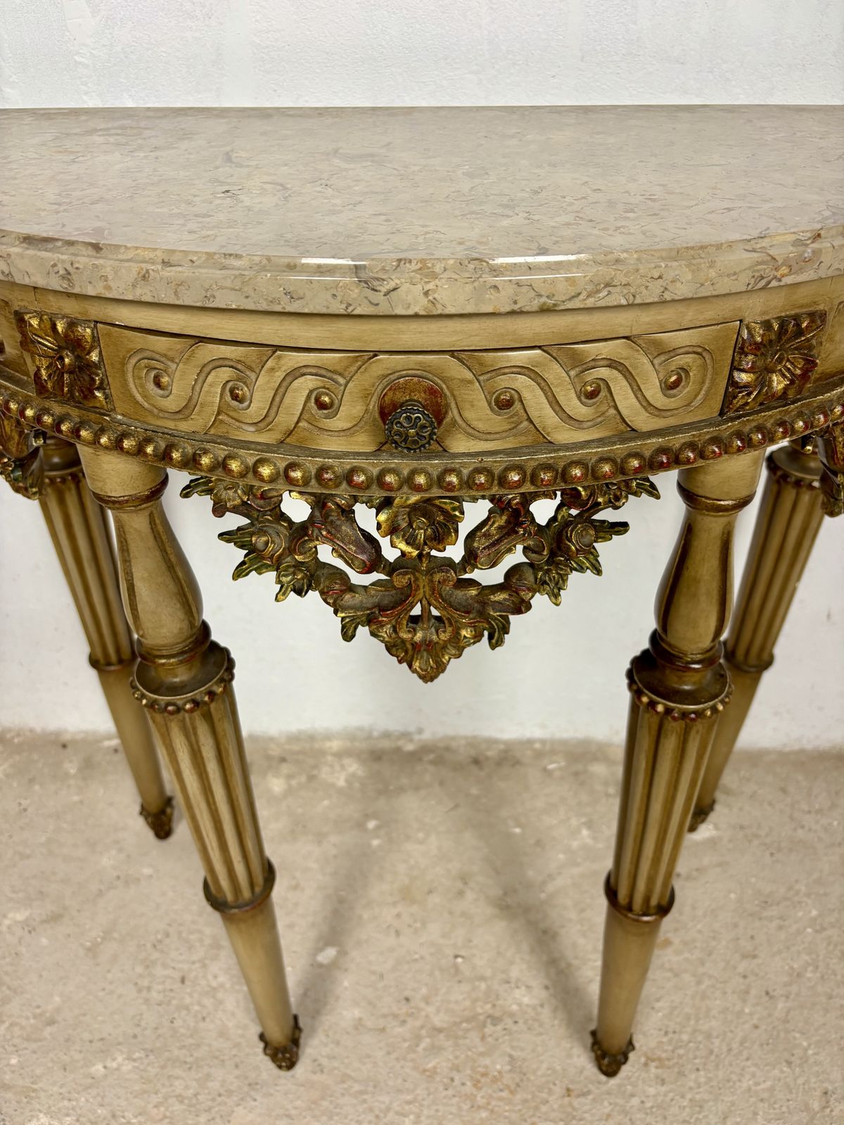 Italian Neoclassical Polychromed Console Table With Marble Top, Mid 20th Century photo vinterior
