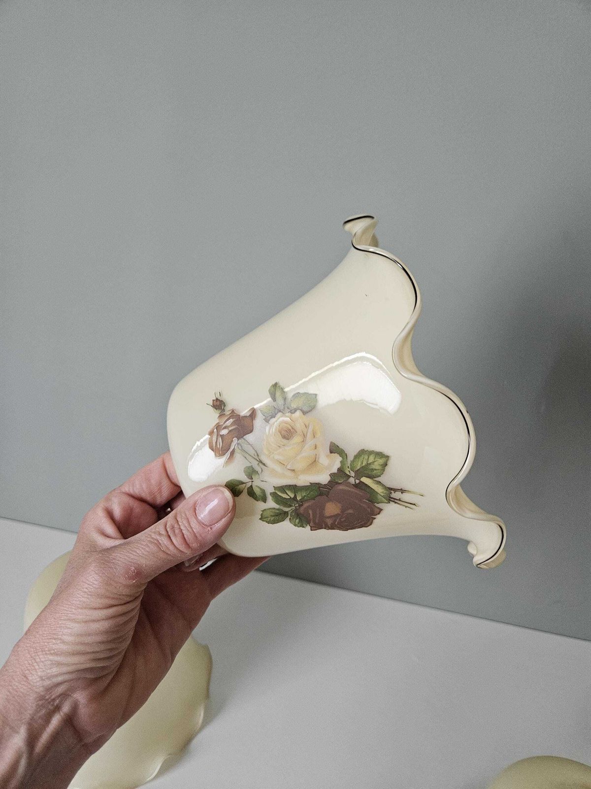 Set Of 4 / Vintage Cream Rose Floral Glass Lamp Shades Set, Cottagecore Lighting Decor photo vintage