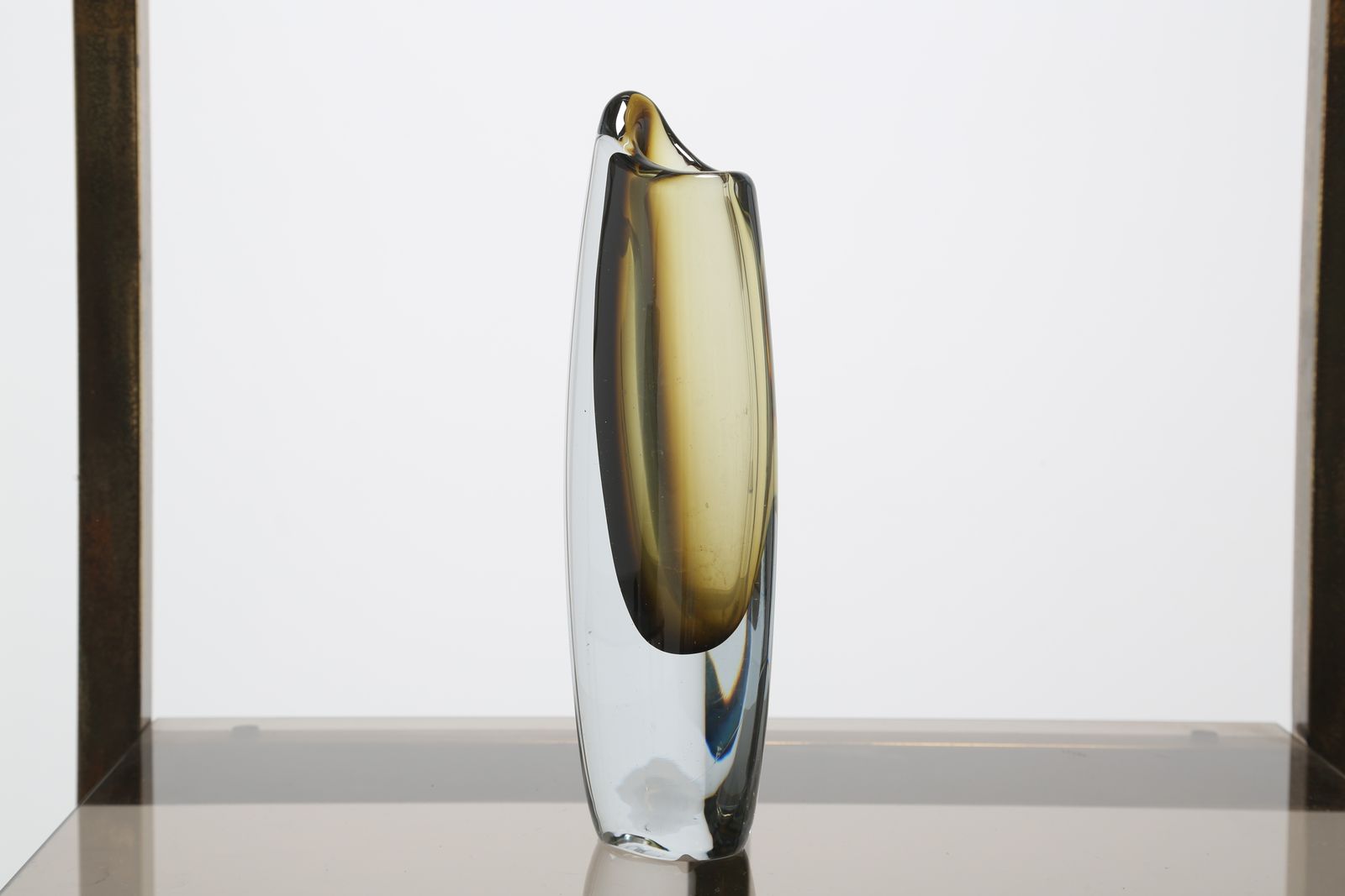 Mid Century Gunnar Nylund “Shark Tooth” Sommerso Glass Vase For Strömbergshyttan, Sweden, 1957