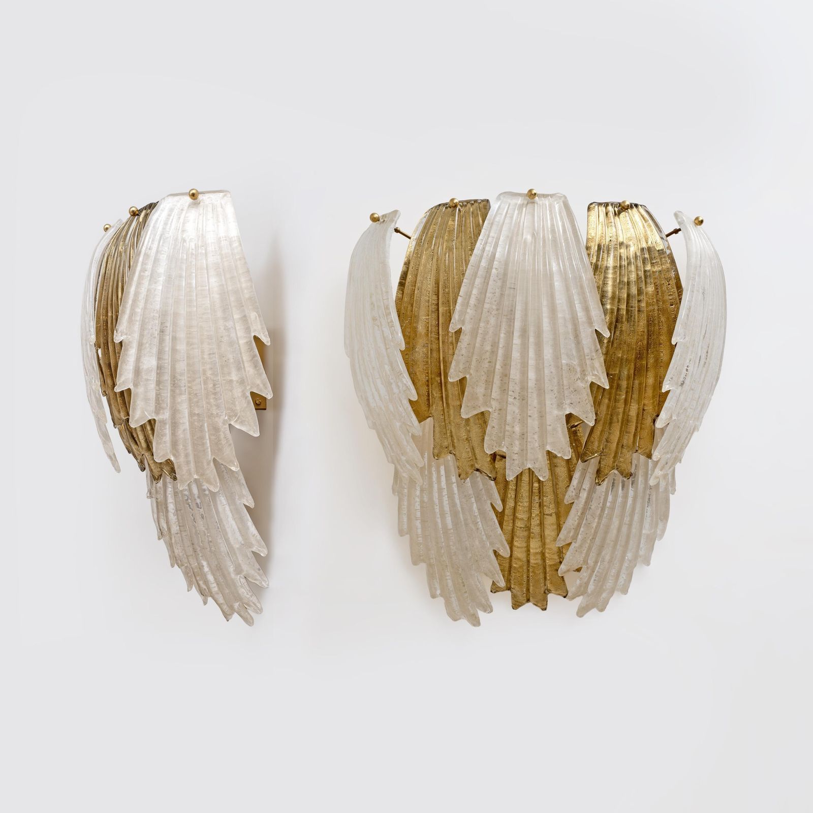 photo furniture Italian Art Deco Style Murano Glass And Brass Leaf Wall Sconces, Pair