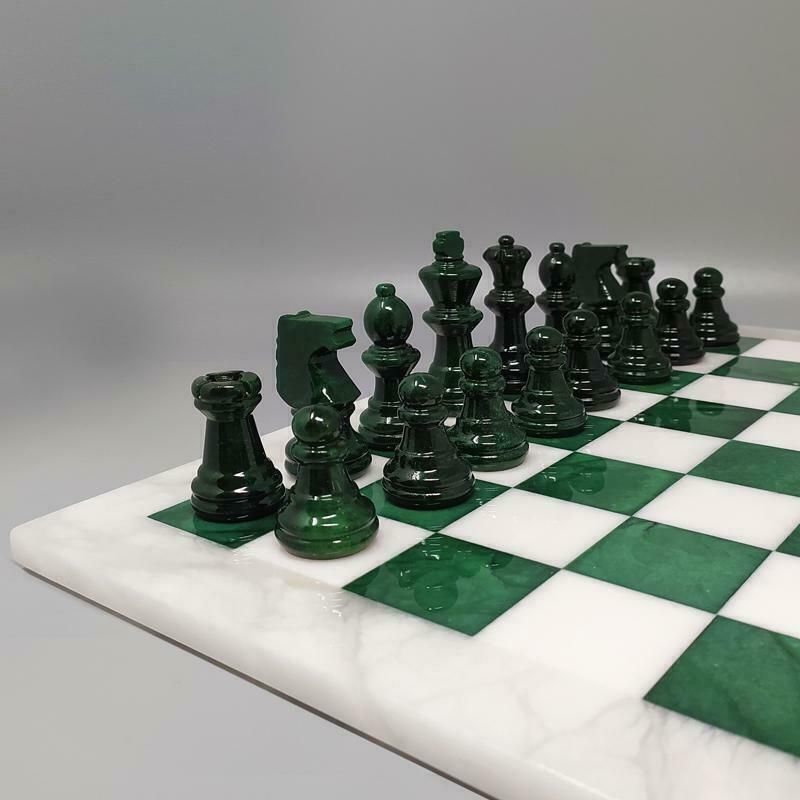 1970s Gorgeous Green And White Chess Set In Volterra Alabaster Handmade Made In Italy photo Home Decor