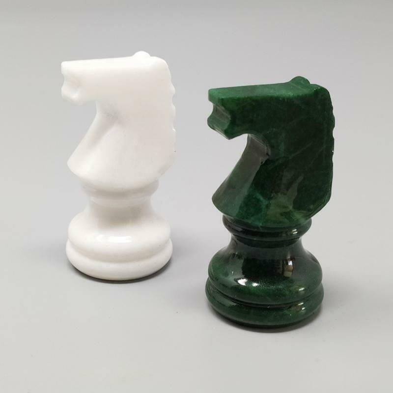 photo for sale 1970s Gorgeous Green And White Chess Set In Volterra Alabaster Handmade Made In Italy