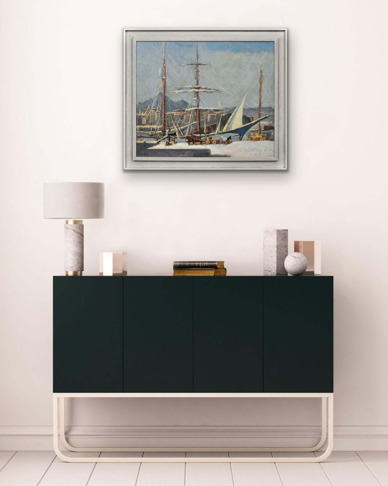 Paul Bret, 1902-1956. Déchargement et chargement de navires, port de Palerme, Sicile, Italie. Huile sur toile encadrée, années 1930. photo buy