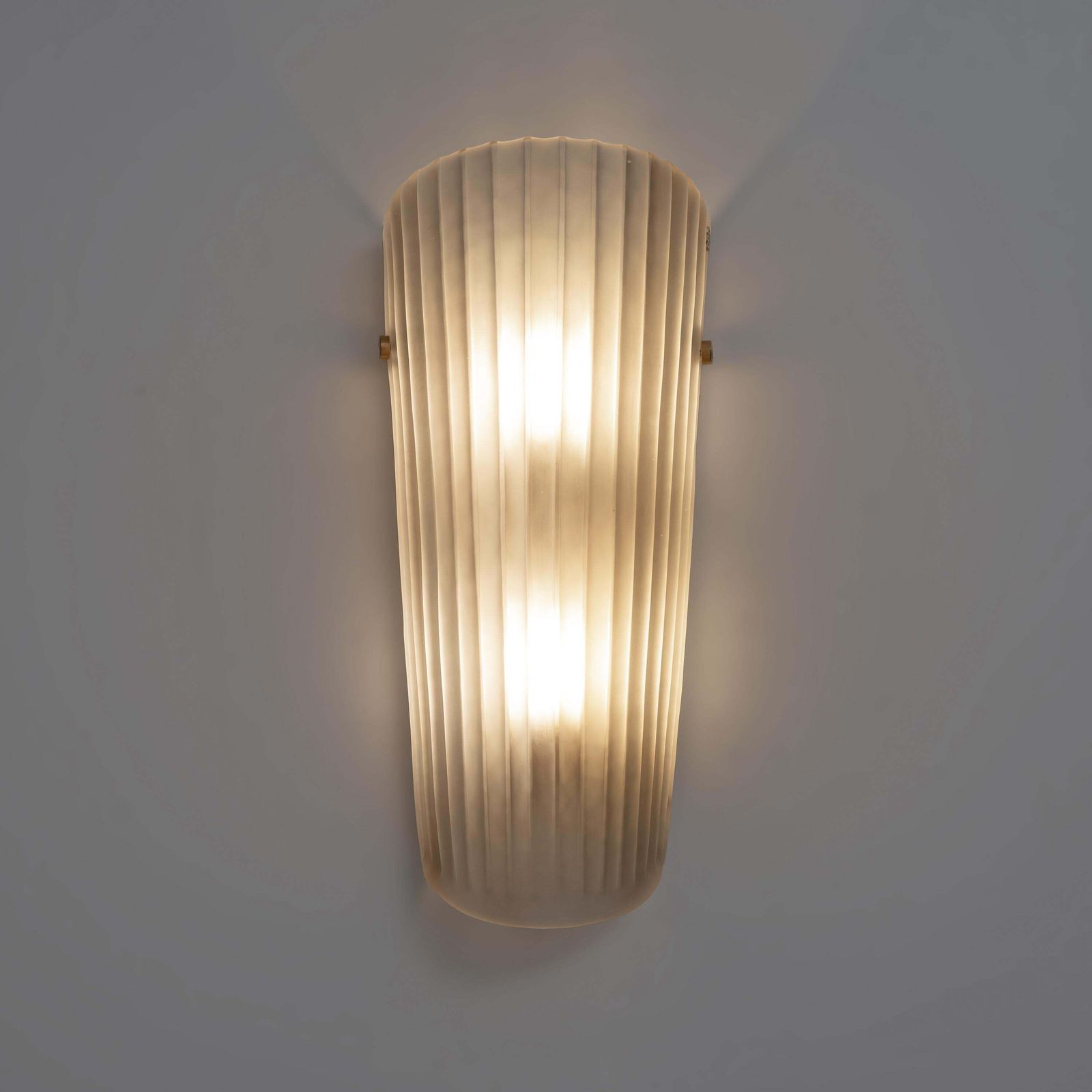 Pair Of Murano Glass Wall Sconces Satin Smoke Glass And Brass, Italy photo Lighting