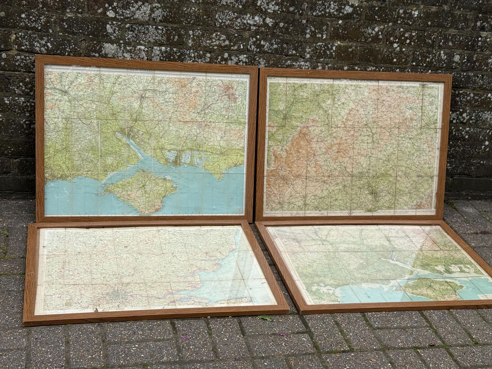 Set Of Four Large Vintage Framed Ordnance Survey Maps Southern England photo vintage