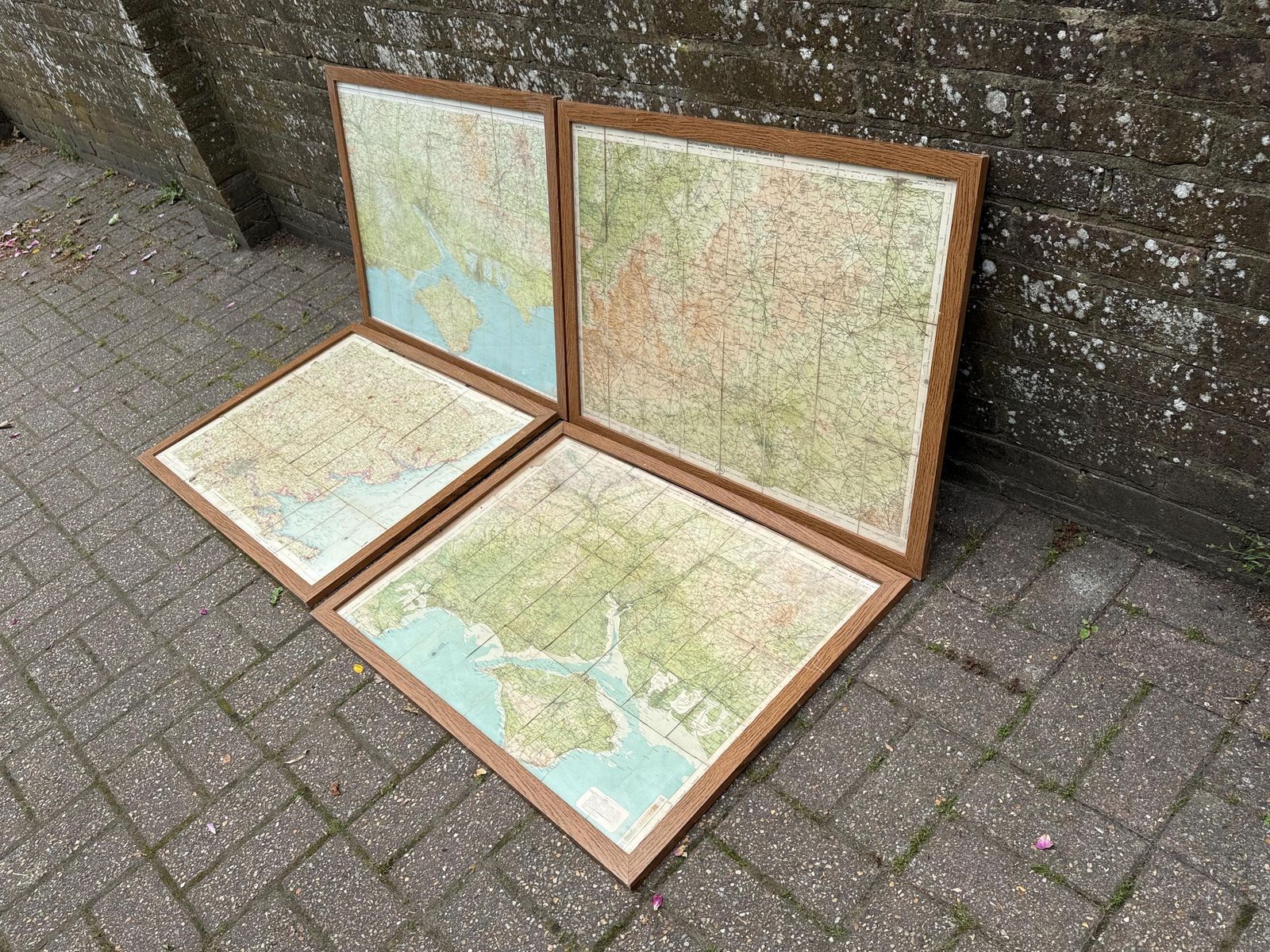 photo vinterior Set Of Four Large Vintage Framed Ordnance Survey Maps Southern England