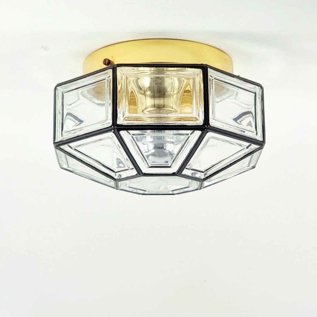 Mid-Century Modern glazen en messing plafondlamp van Limburg, Duitsland, jaren 1960 photo for sale