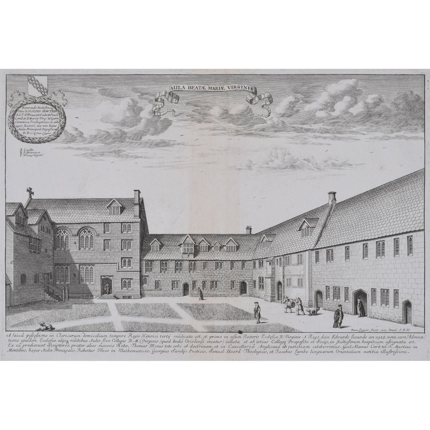David Loggan Oriel College – Hall Of The Blessed Virgin Aula Oxford 1675 Engraving