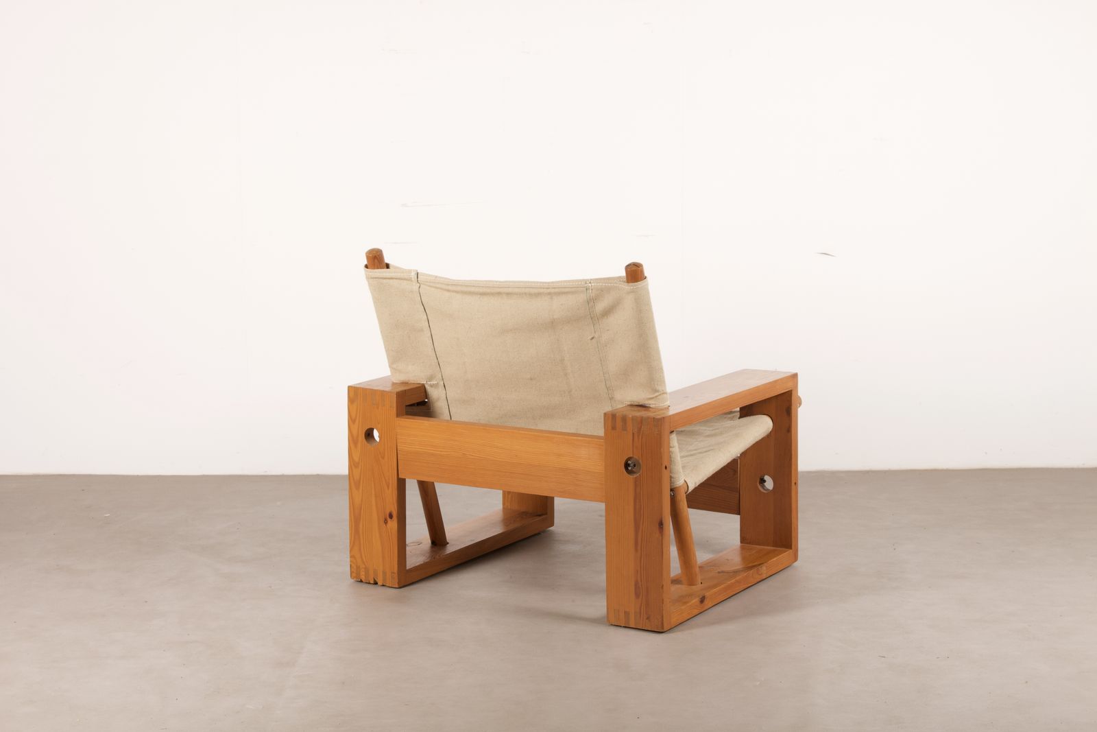 Mid Century Modern Dutch Pine And Canvas Lounge Chair By Ate Van Apeldoorn, 1960s photo for sale