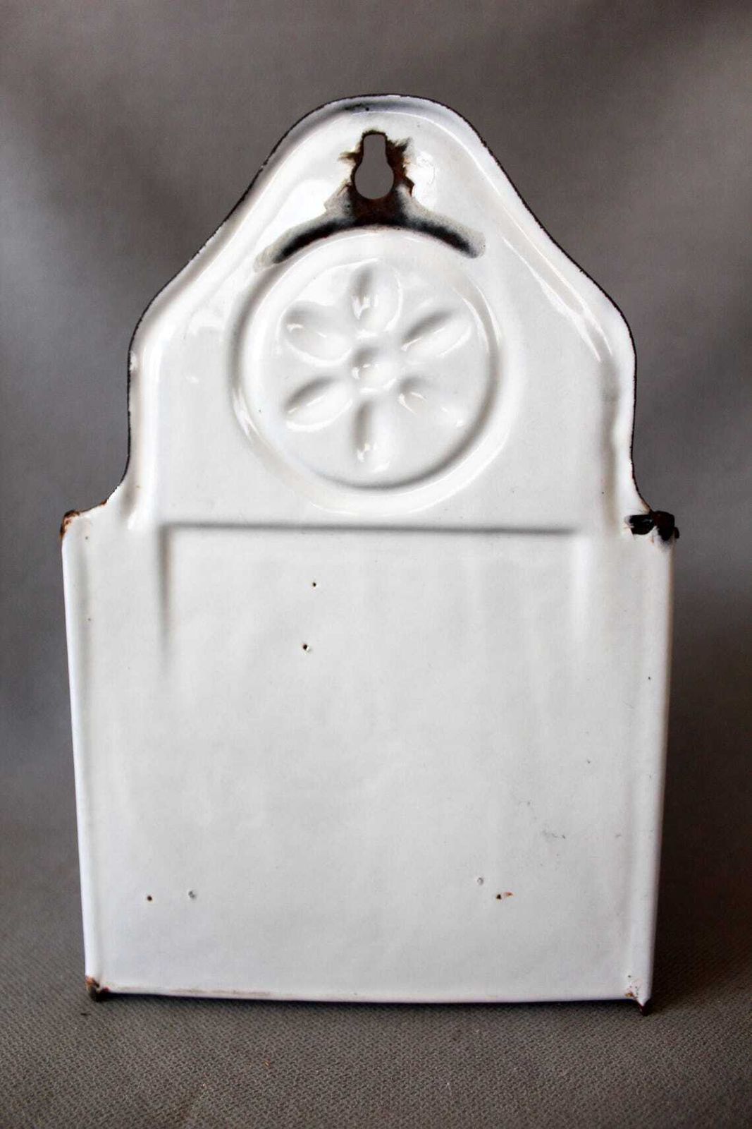 Home Decor Large Antique French Enamelware Salt Box, Salt Cellar Enamel Container Wood Lid Wall Mount And Table Top French Country Kitchen photo