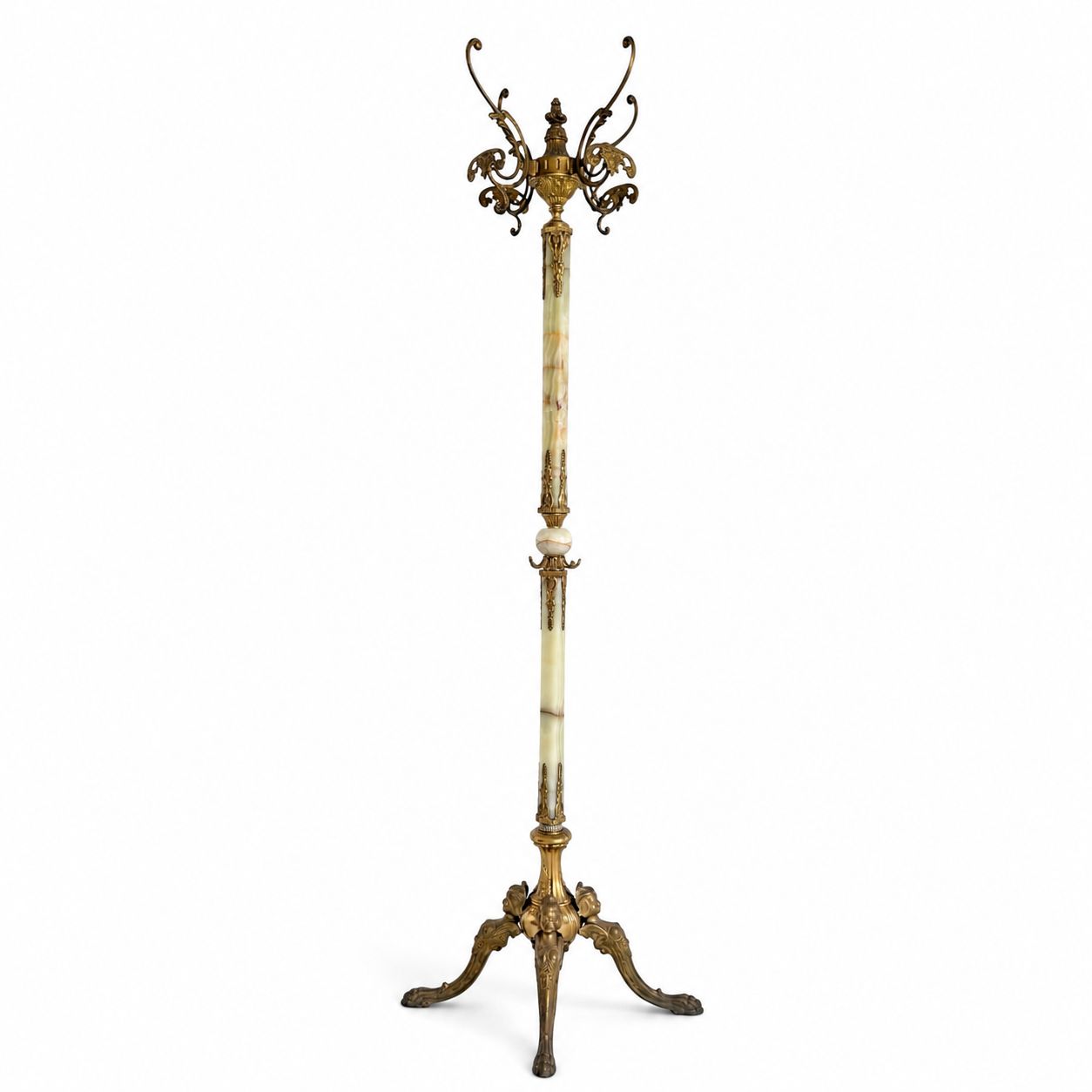 Vintage Italiaanse kapstok van onyx marmer en messing – decoratief halmeubel