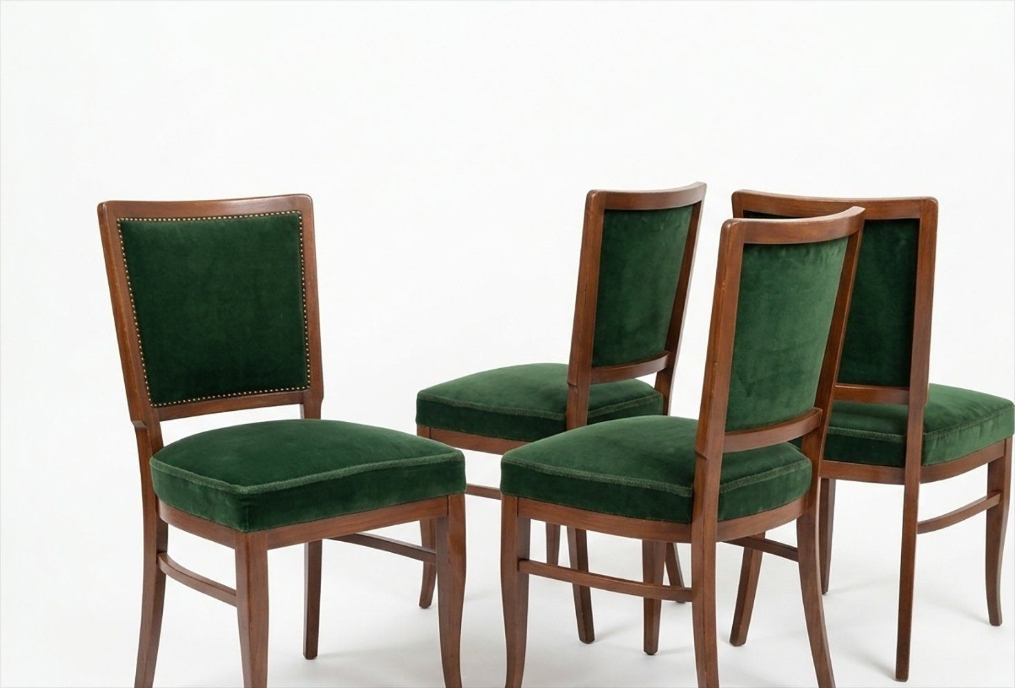 Biedermeier eetkamerstoelen in donkergroen fluweel, jaren 1940, set van 4 photo furniture