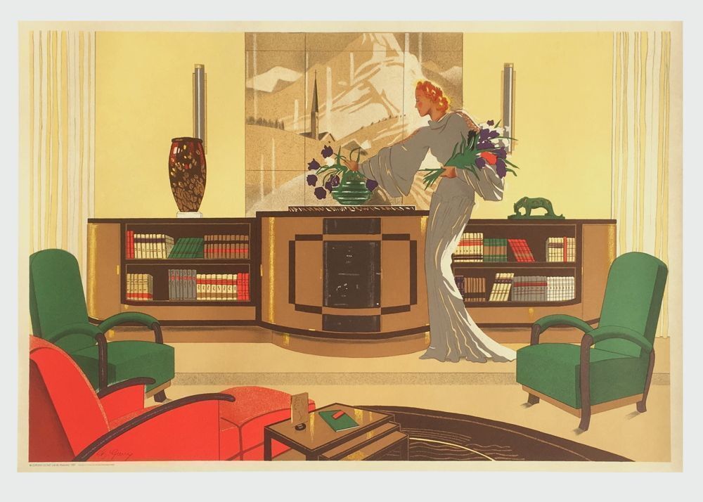 Charley Garry Lithografie Elégante Dans Un Intérieur (1930) 1987