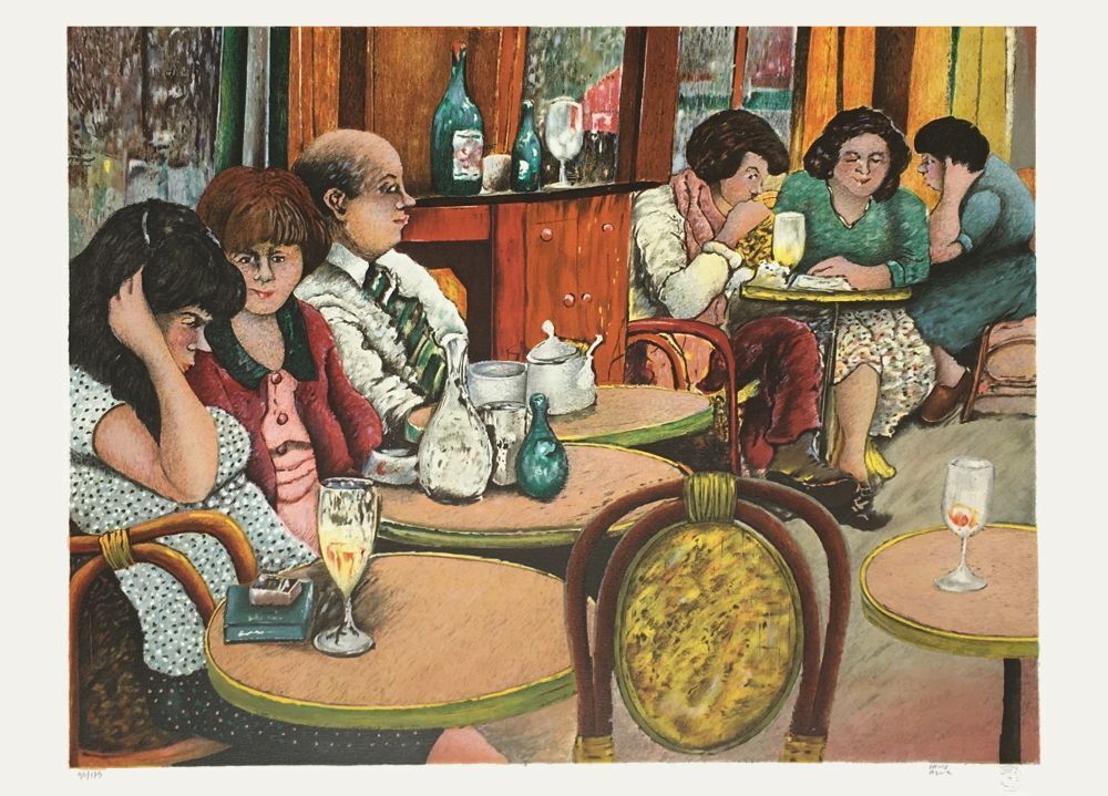 David Azuz Gesigneerde Lithografie Au Café 1982
