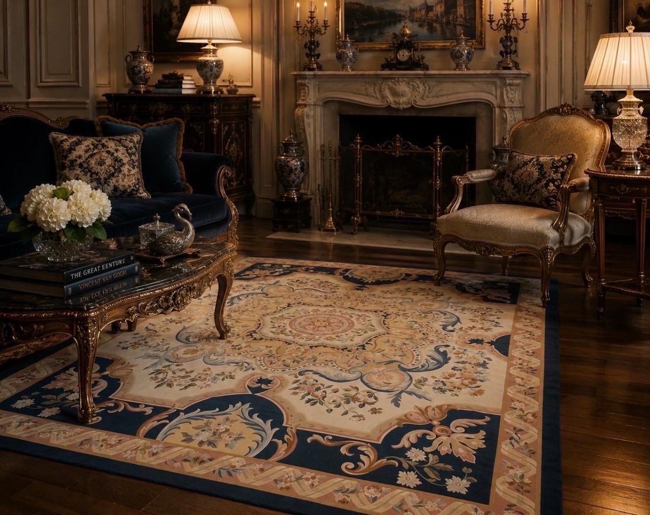 Oversized Handmade Aubusson Style Needlepoint Carpet, French Floral Rug Vintage photo Textiles