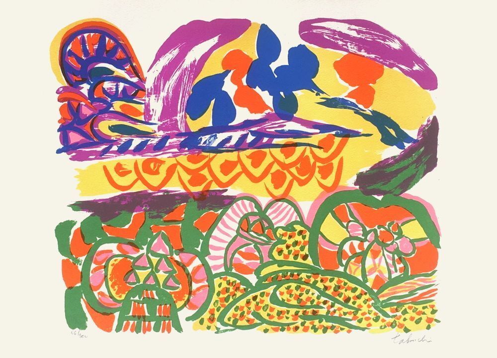 Yasse Tabuchi Gesigneerde Lithografie Eté Hilare 1970