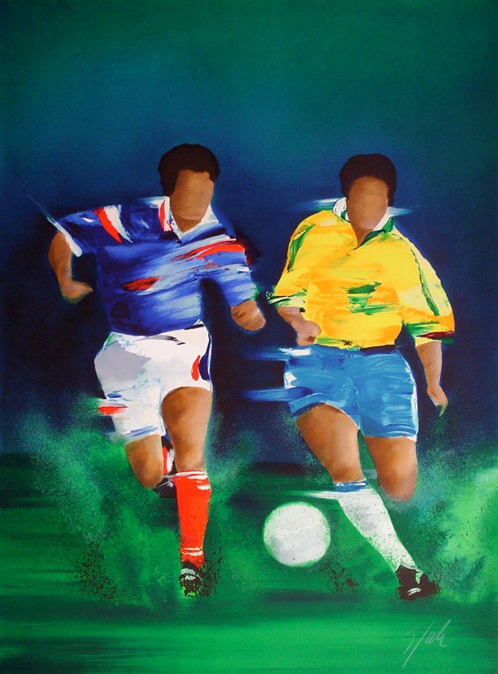 Victor Spahn Gesigneerde Lithografie Football : La Finale France Brésil 1998