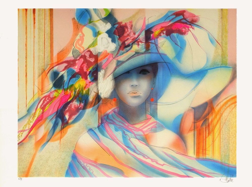 Jean Baptiste Valadié Signed Lithograph Femme Au Chapeau IV 1985