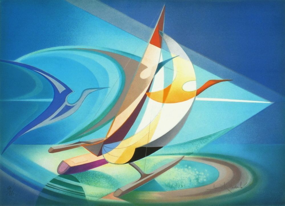 Janick Lederle Signed Lithograph Le Trimaran 1990