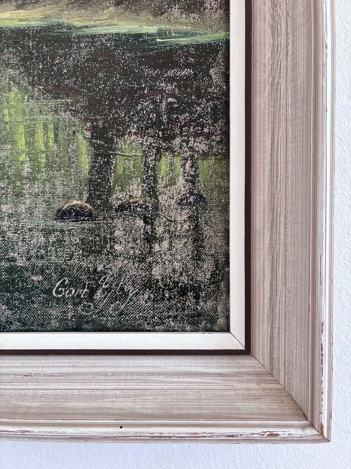 Vintage olieverfschilderij, boslandschap met meer photo 365.0