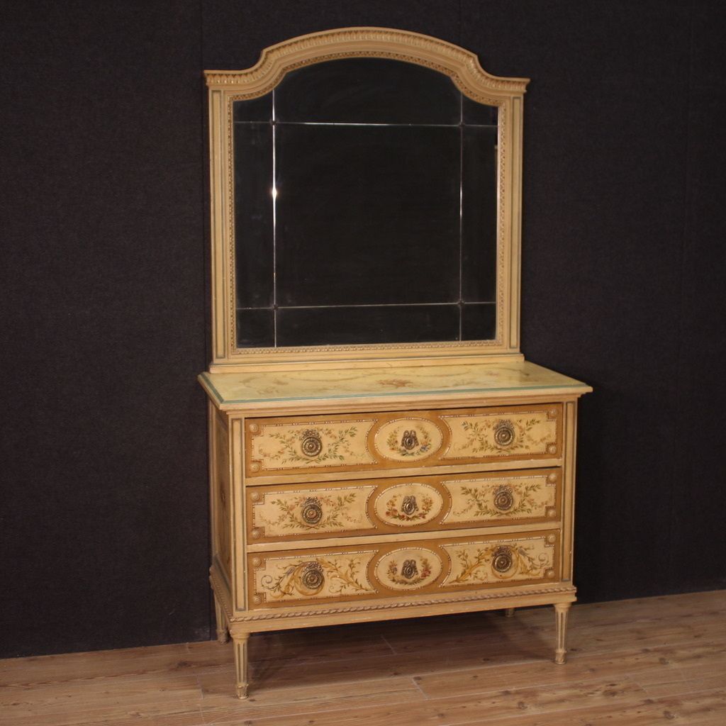 Coiffeuse avec miroir laquée de style Louis XVI, années 1960