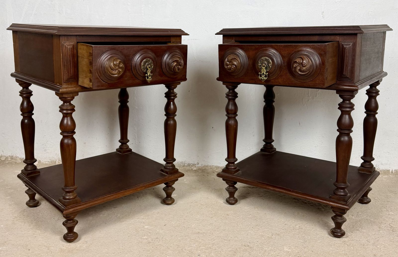 Pair Of Spanish Carved Wood Nightstands, Early 20th Century photo buy