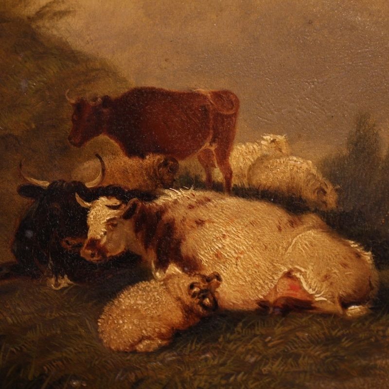 1900.0 Antiek Engels schilderij van een landelijk genretafereel, gedateerd 1866 photo
