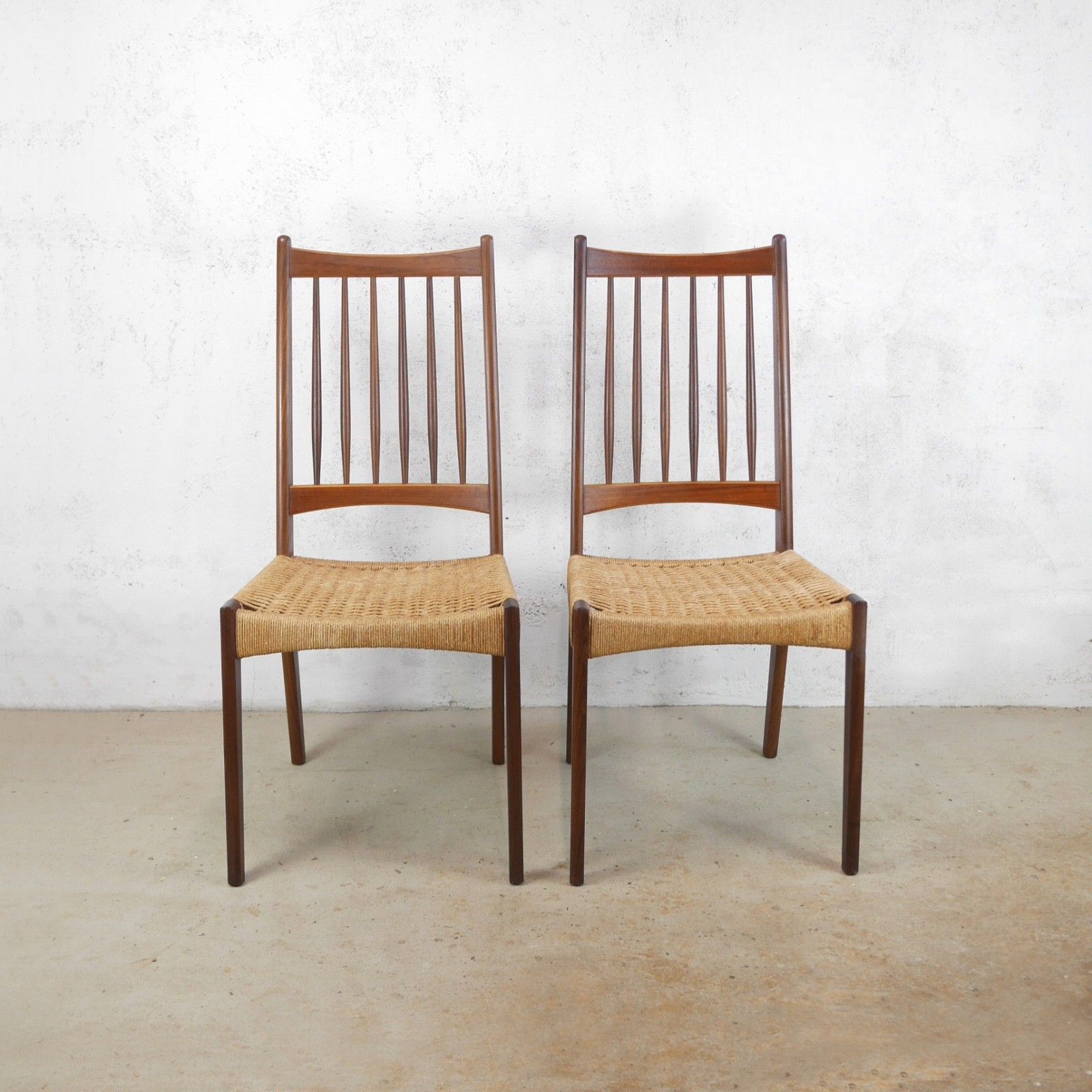 Vintage Mid Century Danish Teak Cord Dining Chairs Arne Hovmand Olsen #103227