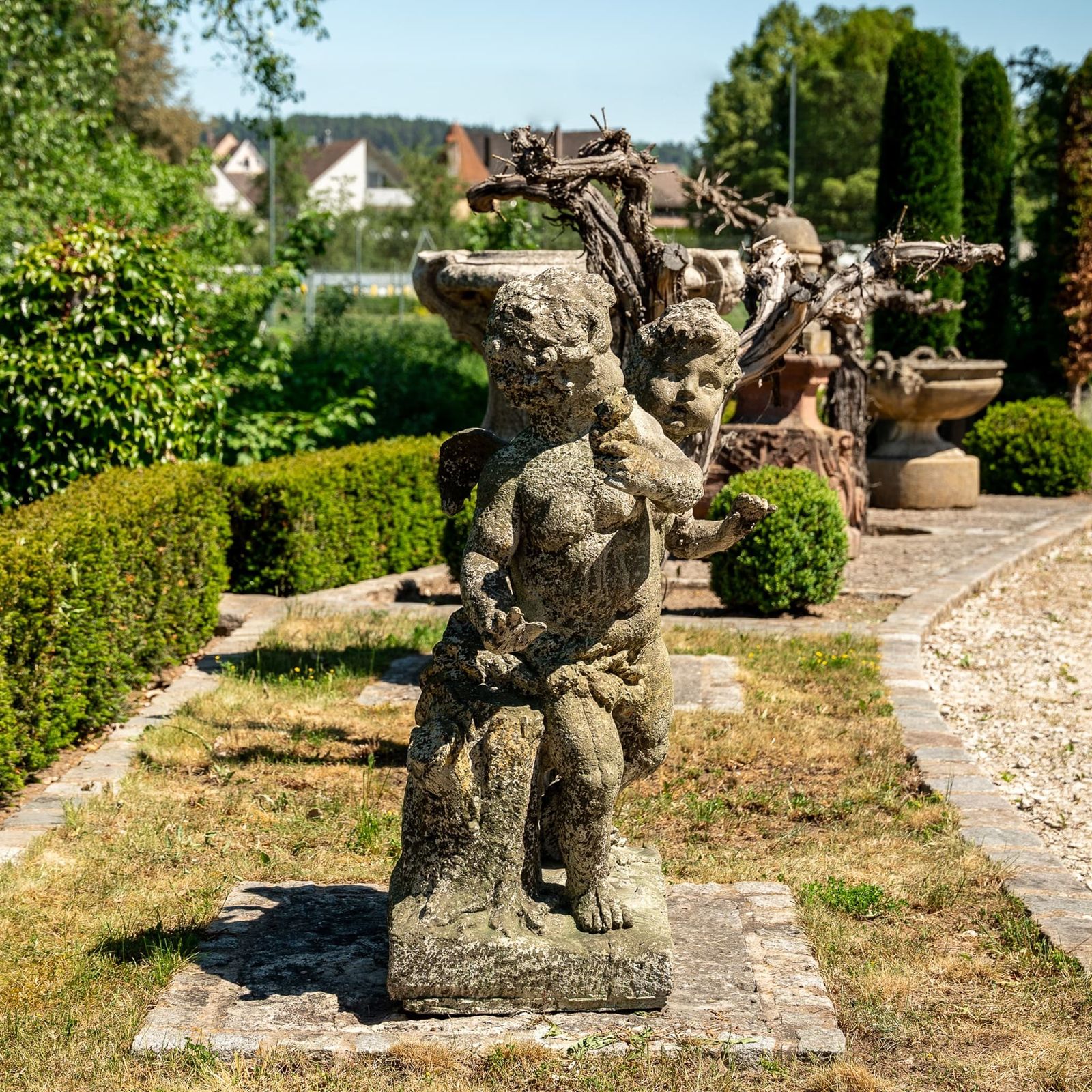 Playing Putti, Stone Cast, Probably Late 20th Century photo vintage