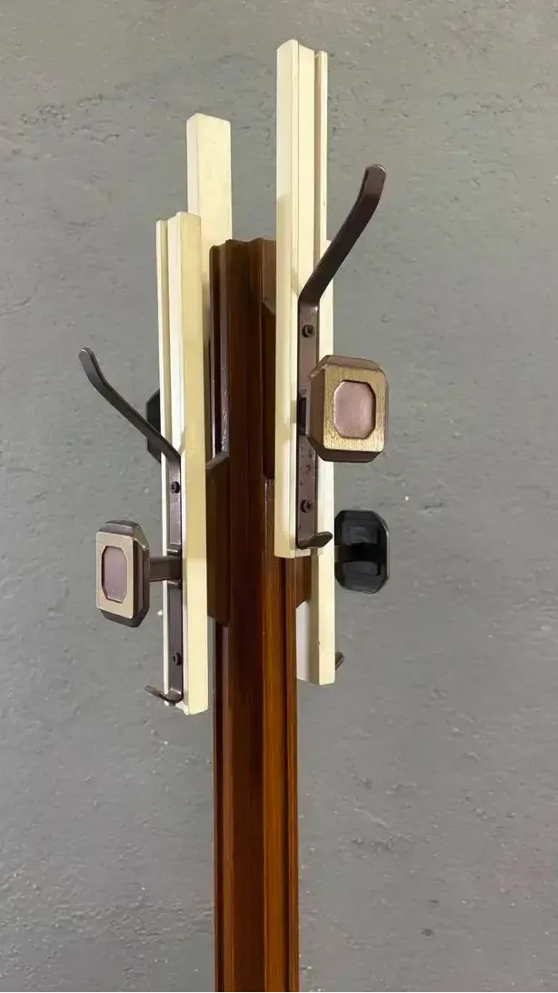 Coat Rack Mid Century Wood & Stainless Steel By Carlo De Carli For Fiarm 1960s Italy. photo vinterior