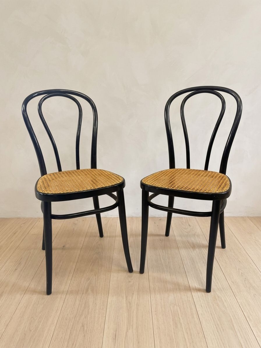 Pair Of Bentwood Chairs, Vienna Straw Seats, Herbatschek Series, 1960s photo furniture