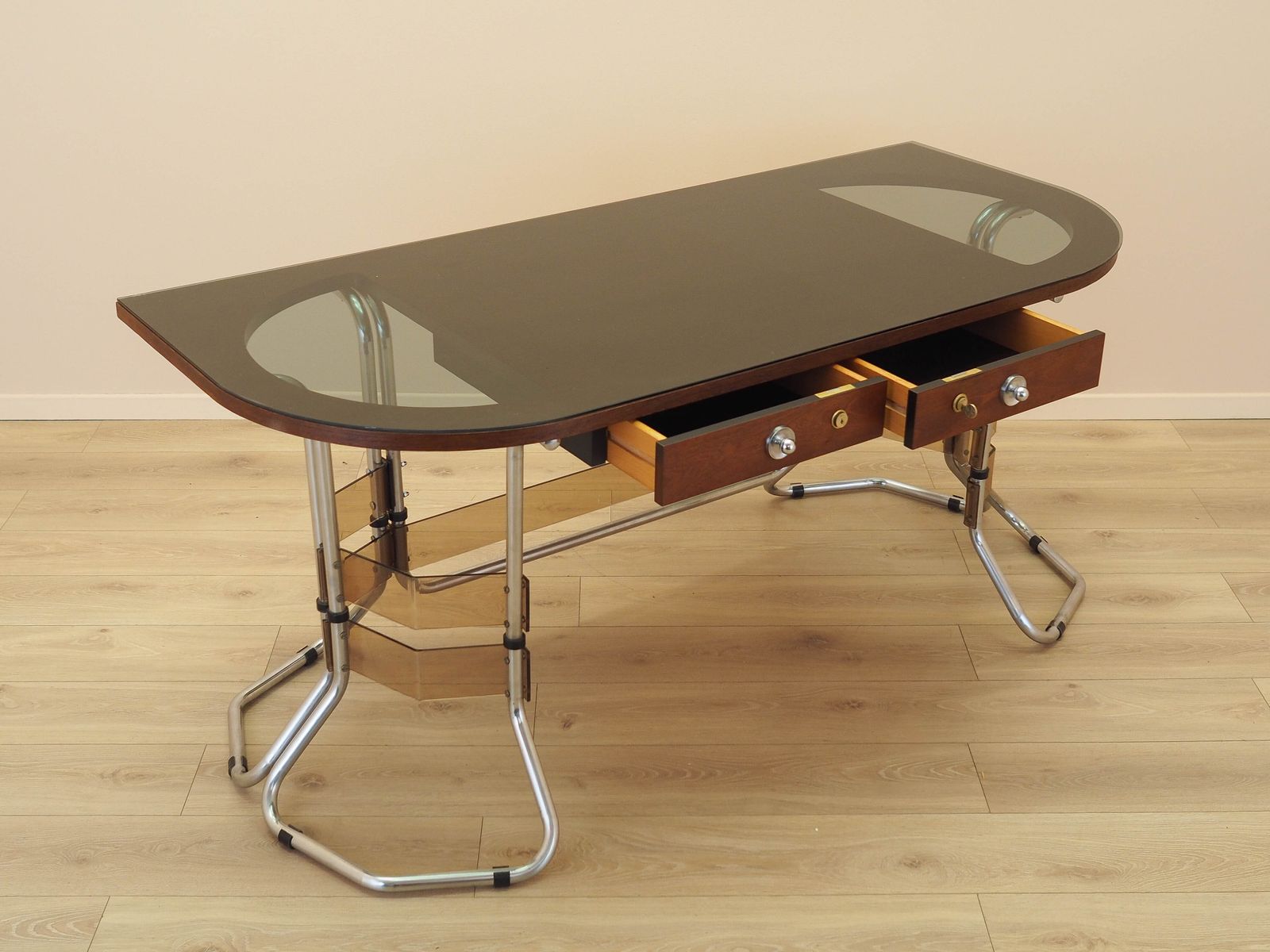Mahogany Desk, Italian Design, 1980s, Made In Italy photo vintage