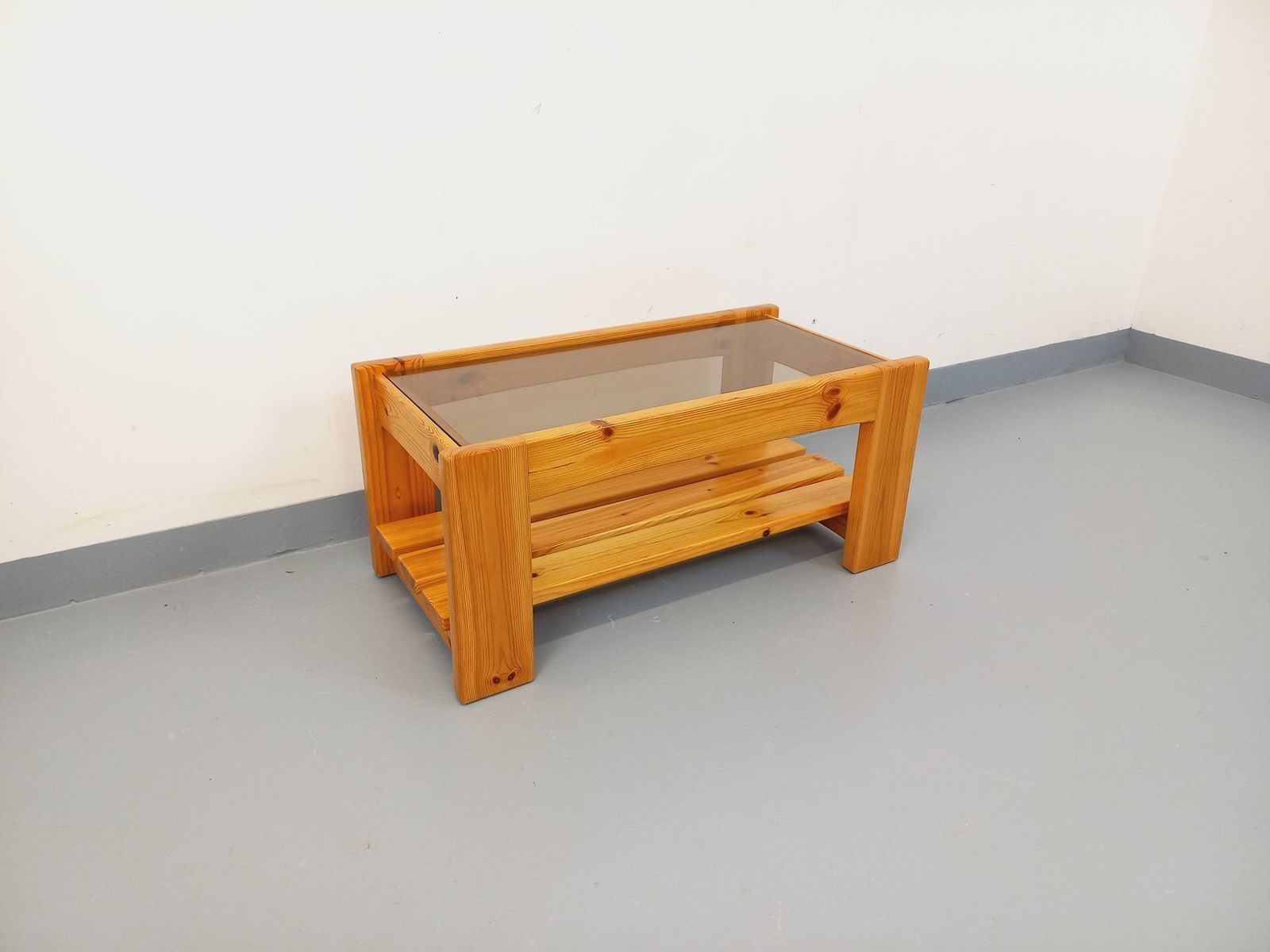 Rectangular Coffee Table In Pine And Smoked Glass photo furniture