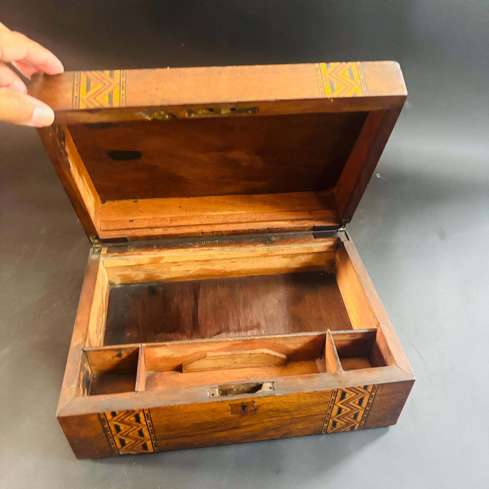 Antique Victorian Walnut Keepsake Box, Tunbridge Ware Inlaid Wooden Memory Chest, 19th Century Storage Box, Unique Upcycled Gift. photo vinterior