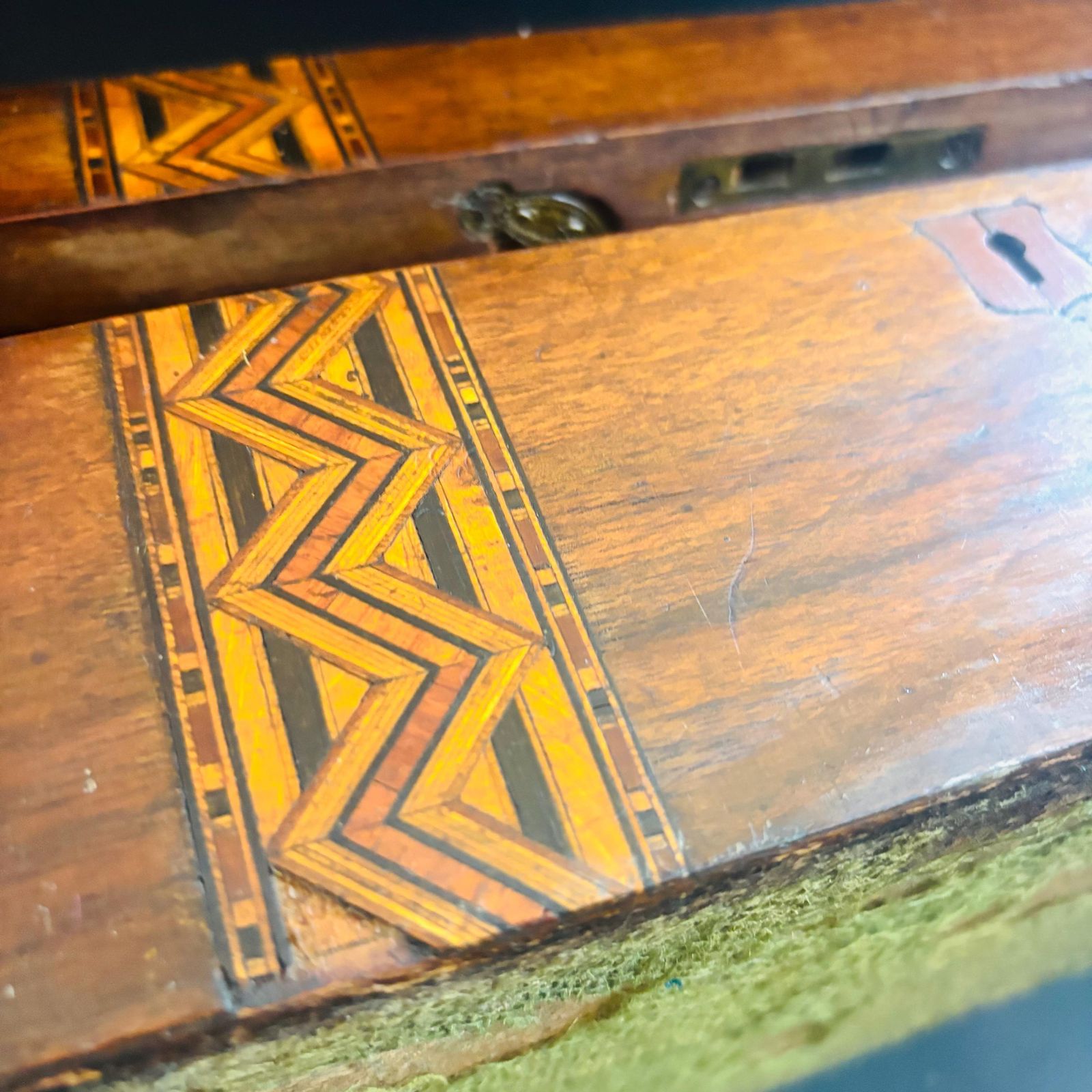 Antique Victorian Walnut Keepsake Box, Tunbridge Ware Inlaid Wooden Memory Chest, 19th Century Storage Box, Unique Upcycled Gift. photo vintage