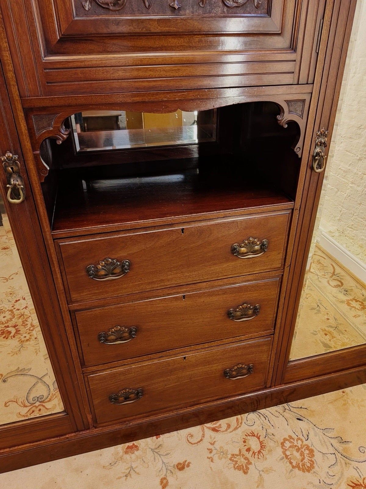 Victorian Carved Mahogany Triple Combination Wardrobe photo vinterior