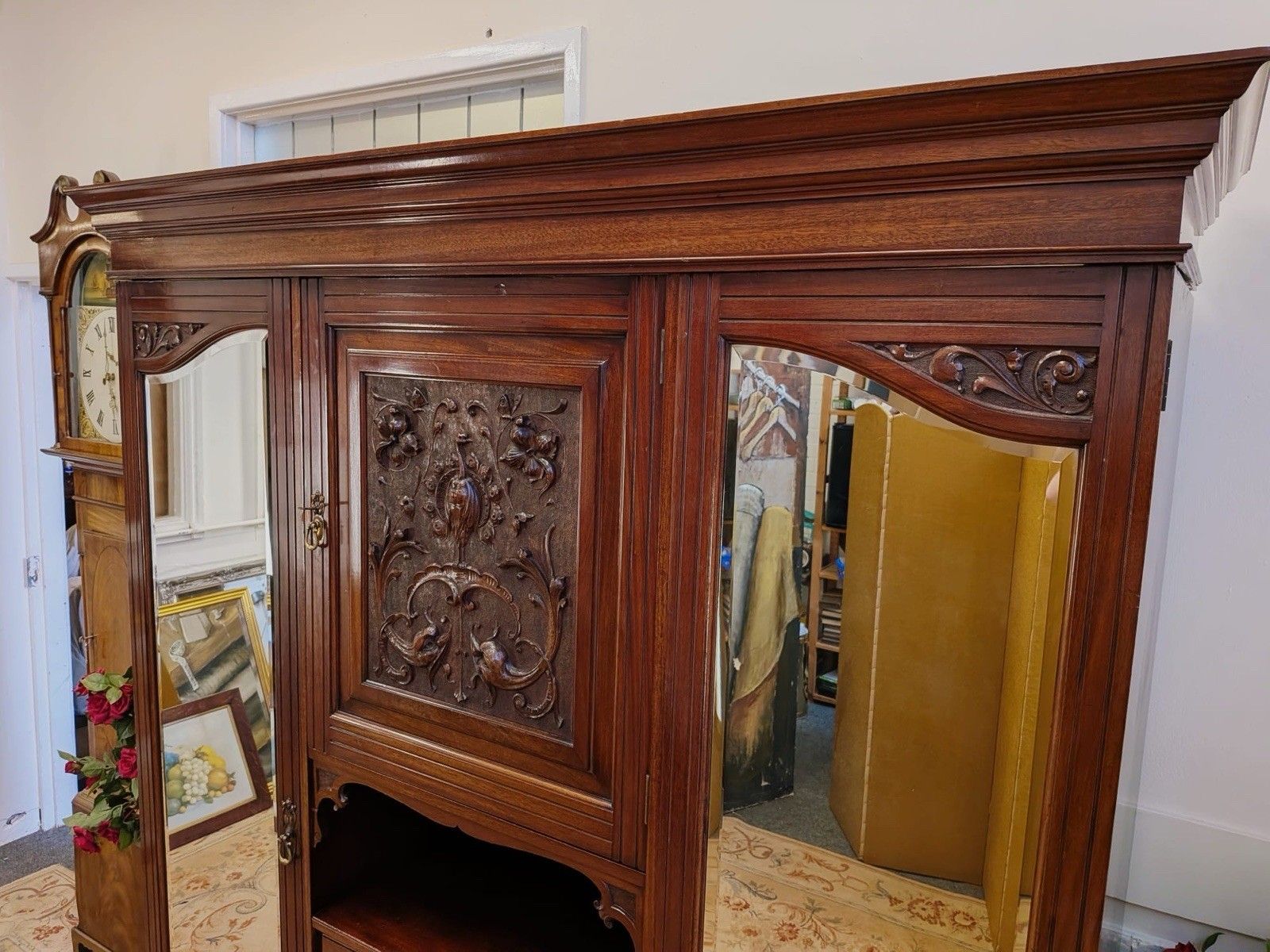 Furniture Victorian Carved Mahogany Triple Combination Wardrobe photo
