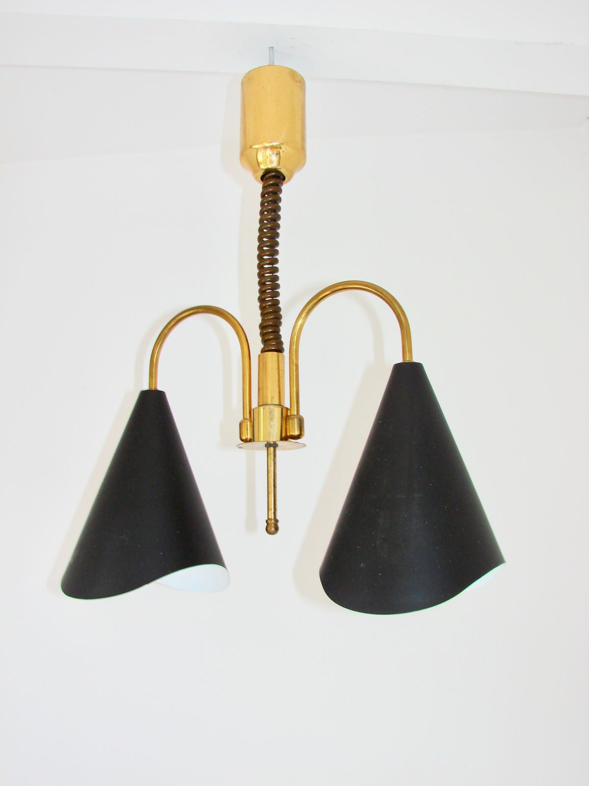 Mid Century Modern Pendant Light, Brass And Metal, 1970s. photo 259.0